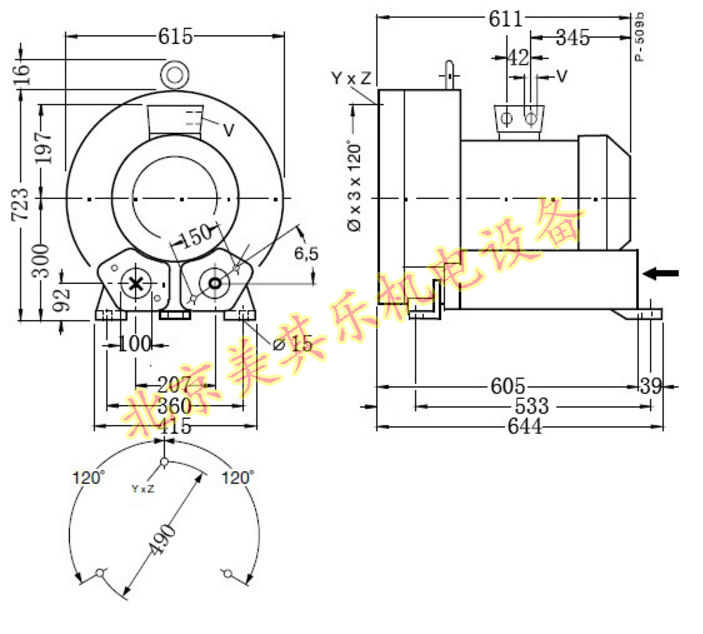  2GH910/8.5kw高壓鼓風(fēng)機(jī)CAD圖