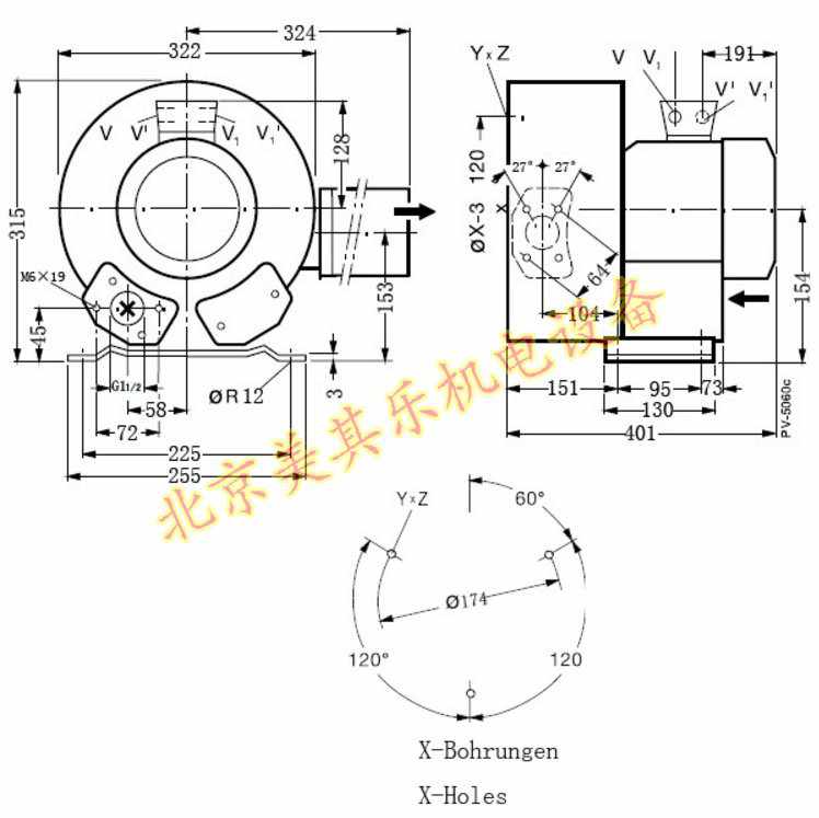 2GH420/2.2kw雙段高壓鼓風(fēng)機CAD尺寸圖